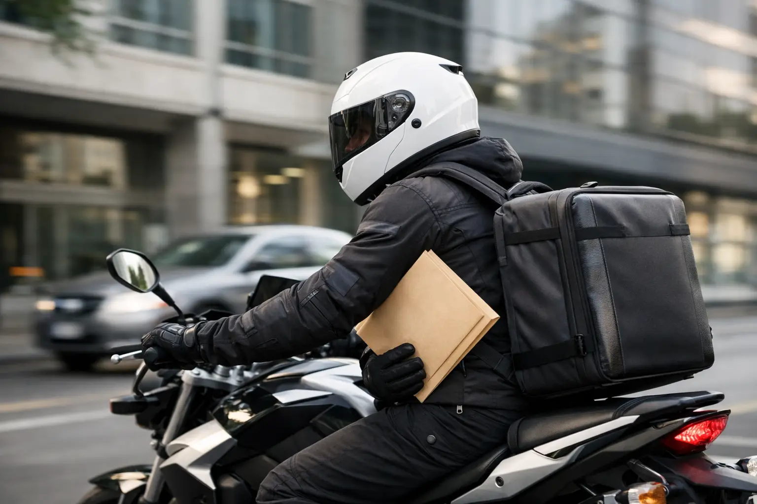 Warrington motorbike courier collecting urgent documents for fast same day delivery