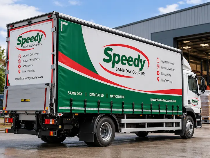 Speedy Same Day Courier 7.5 tonne curtainside lorry with tail-lift for multi-pallet loads